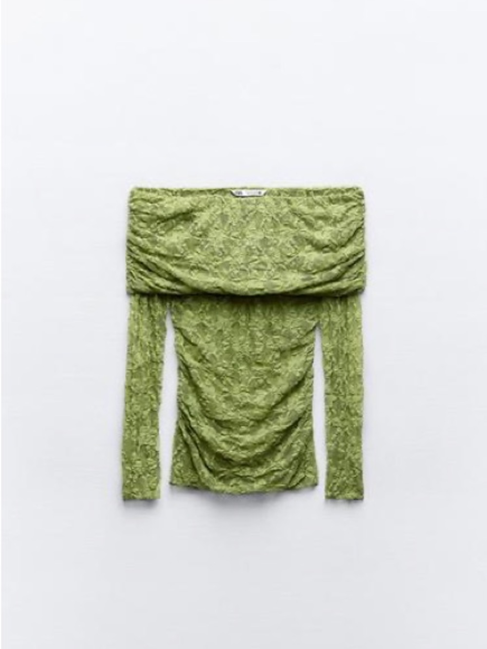 Zara Olive Green Off-Shoulder Lace Long Sleeve Top